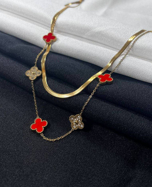 Clover Gold and Red Necklace