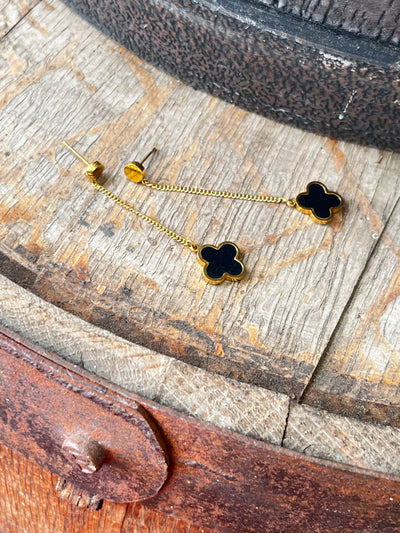 Clover Black and Gold Drop Earrings